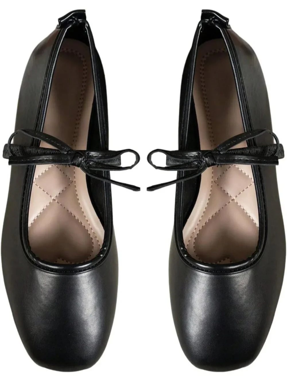 Women's Deep Black Mesh Ballet Flats Lace Bow Square Toe Wedding Dressy Shoes